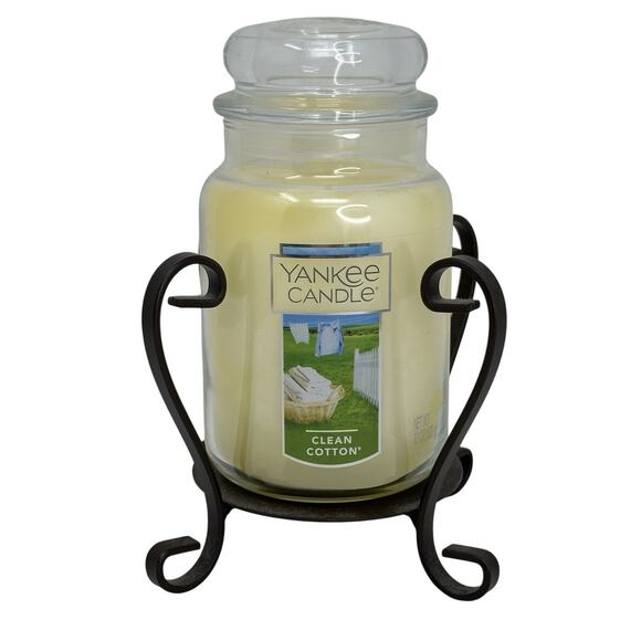 Yankee Candle Black Label CLEAN COTTON 22oz Jar Large Discontinued WITH STAND